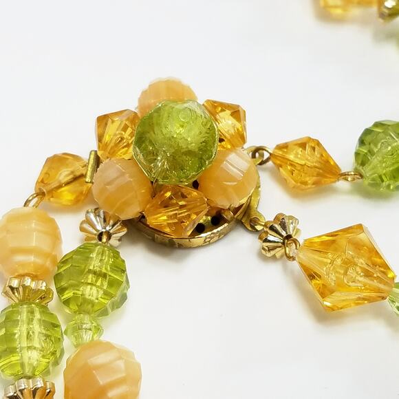 Vintage West Germany Lime & Gold Lucite Art Beads Necklace - Picture 6 of 10